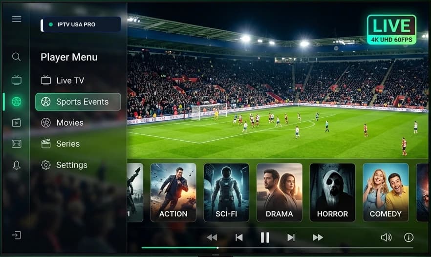 IPTV USA Pro Live Player Interface