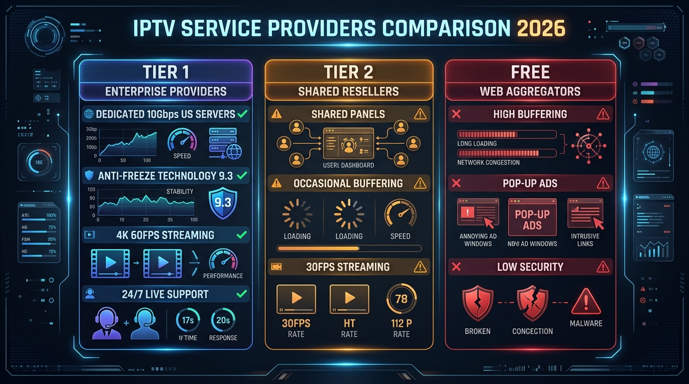 IPTV Service Providers 3-Tier Comparison Matrix Diagram IPTV Service Providers 3-Tier Comparison Matrix Diagram